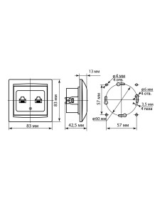 Розетка телефонная RJ11 + компьютерная RJ45 старинное серебро "Лама" TDM