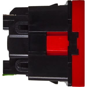 Розетка с заземляющим контактом защитной шторкой винтовым зажимом и блокировкой (2 модуля) красная