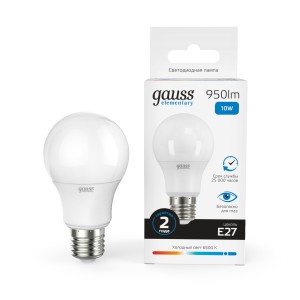 Лампа Gauss Elementary A60 10W 950lm 6500K Е27 LED 1/10/50.