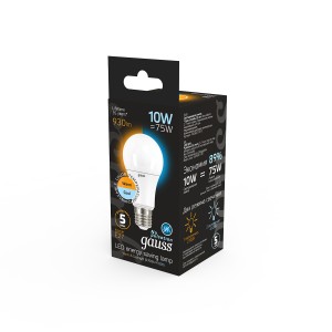 Лампа Gauss A60 10W 880lm 3000K E27 LED 1/10/50