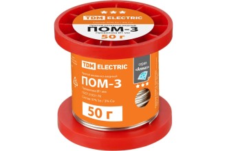 Припой ПОМ-3, проволока, ГОСТ 21931-76, Ø1 мм, 50 г, катушка, инд. упак., "Алмаз" TDM