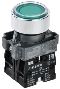 Кнопка управления LA167-BAF35 d=22мм 1NO+1NC зеленая IEK