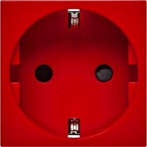 Розетка с заземляющим контактом защитной шторкой и винтовым зажимом (2 модуля) красная