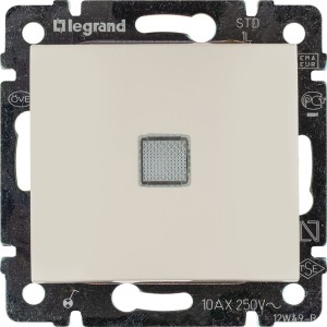 VALENA Выключатель 1-клавишный с подсветкой схема 1L 10А безвинтовое крепление слоновая кость