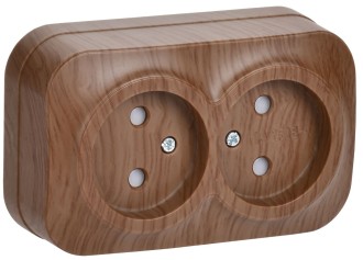 Розетка двухместная для открытой установки РСш22-2-ХД без заземления с защитной шторкой 10А GLORY дуб IEK