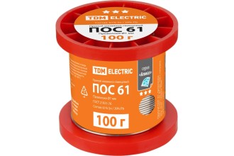 Припой ПОС 61, проволока, ГОСТ 21931-76, Ø1 мм, 100 г, катушка, инд. упак., "Алмаз" TDM