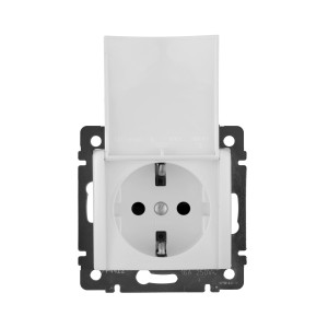 VALENA Розетка 1-местная с заземлением с защитными шторками и крышкой 16А IP20 белый