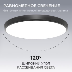 Светильник светодиодный накладной, PLAIN, 30Вт, 230В/50Гц, 2400лм, 4000К, IP20, ø260х55мм, круг, чёрный,монтажная платформа в комплекте
