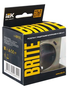 BRITE Розетка 1-местная с заземлением с защитными шторками 16А с USB A+C 18Вт РЮш11-1-БрШ шампань IEK