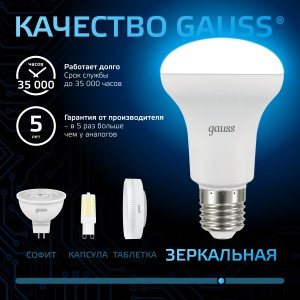 Лампа Gauss R63 9W 700lm 6500K E27 LED 1/10/50