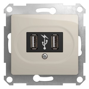 GLOSSA USB РОЗЕТКА A+A, 5В/2,1А, 2х5В/1,05А, механизм, МОЛОЧНЫЙ