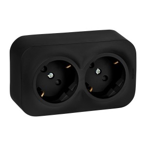 QUTEO Розетка 2-местная для открытой установки с заземлением с защитными шторками с предварительным подключением 16А чёрный матовый