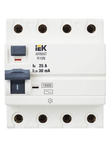 ARMAT Выключатель дифференциального тока R10N 4P 25А 30мА тип AC IEK