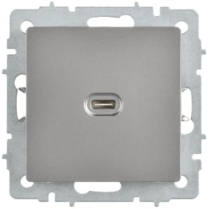 BRITE Розетка USB C 65Вт высокоскоростная зарядка РЮ12-1-БрС сталь IEK