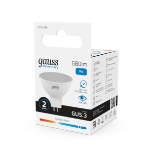 Лампа Gauss Elementary MR16 9W 680lm 6500K GU5.3 LED 1/10/100