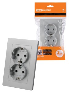 Розетка двойная 2П+З 16А 250В с защ. шт. серебр. металлик "Сенеж" TDM