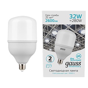 Лампа Gauss Elementary T100 32W 2600lm 4000K E27 LED 1/20