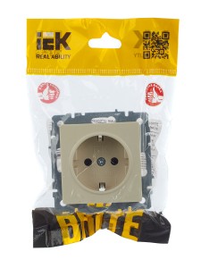 BRITE Розетка 1-местная с заземлением с защитными шторками 16А РС14-1-0-БрКр бежевый IEK