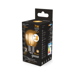 Лампа Gauss Filament Шар 7W 550lm 2700К Е27 LED 1/10/50