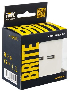 BRITE Розетка USB A+A 5В 3,1А РЮ10-1-БрЖ жемчуг IEK