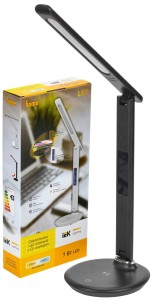 LIGHTING Светильник светодиодный настольный 2011 7Вт на подставке QI-заряд USB-выход кожа черный IEK. Уценка
