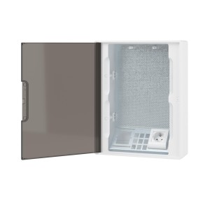Щиток 24 мод настенный слаботочный FRAME, белый, с тонированной дверцей, с монтажной платой, в комплекте с 1 розеткой Viva (арт. 45005) и установочной рамкой DKC
