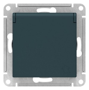 ATLASDESIGN РОЗЕТКА с заземлением со шторками с крышкой, 16А, IP20, механизм, ИЗУМРУД