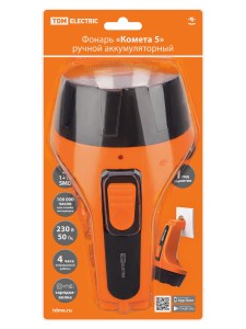Фонарь «Комета 5» ручной аккумуляторный, 2 Вт 1 светодиод+10 SMD, 0,7 А*ч 230 В вилка, TDM