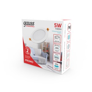 Светильник Gauss Elementary Downlight круг 5W 430lm 4000K 210-240V IP20 95*26 монтаж белый LED 1/100