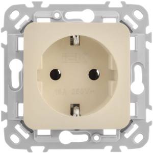 FLITE Розетка с заземлением без защитных шторок безвинтовое крепление 16А РС11-1-ФлСл сливочный IEK