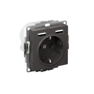 ATLASDESIGN РОЗЕТКА 16А c 2 USB A+A, 5В/2,4А, 2х5В/1,2А, механизм, БАЗАЛЬТ