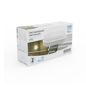 Св-к светодиодный Gauss Elementary IP65 160x90x46 12W 980lm 6500K 160-260V ЖКХ овал 1/40
