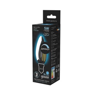 Лампа Gauss Filament Свеча 5W 450lm 4100К Е14 LED 1/10/50