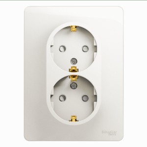 Розетка 2-местная, с заземлением со шторками с рамкой Schneider Electric Glossa GSL000626 Перламутр