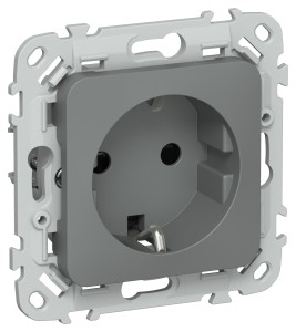 FLITE Розетка с заземлением с защитными шторками безвинтовое крепление 16А РСш11-1-ФлМА мокрый асфальт IEK