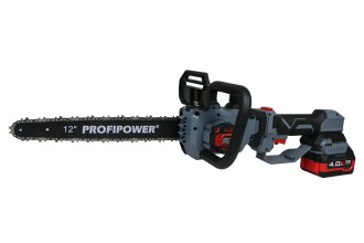 Аккумуляторная бесщеточная цепная пила E0285 PROFIPOWER PL-12 с штангой телескопической (20В,12", Li-ion-2шт, 4.0Ач, 0-5800 об/мин,З/У, в коробке)