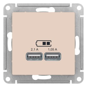 ATLASDESIGN USB РОЗЕТКА A+A, 5В/2,1А, 2х5В/1,05А, механизм, БЕЖЕВЫЙ