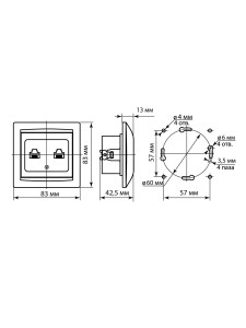 Розетка телефонная RJ11 + компьютерная RJ45 графит "Лама" TDM