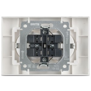 BRITE Розетка 2-местная с заземлением без защитных шторок плоская 16А в сборе РСПл12-3-БрАБ арктический белый IEK