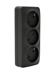 GLORY Розетка 3-местная для открытой установки без заземления без защитных шторок 10А РС23-2-ХЧм черный матовый IEK