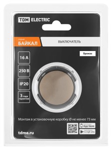 Выключатель 1-кл. 16А 250В проходной кнопочный механизм бронза, "Байкал" TDM