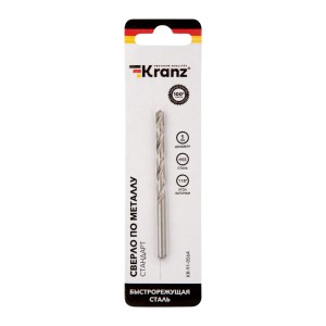 Сверло по металлу 5,0х86х52мм (HSS), DIN 338, 1 шт. в упаковке KRANZ