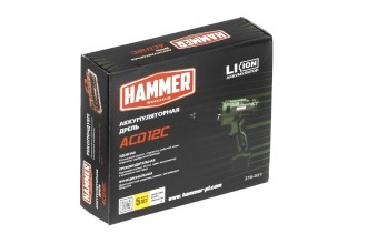 Аккум. дрель промо Hammer ACD12C 12В 1x1.5Ач LiION 10мм 0-350/0-1350об/мин 26 Нм