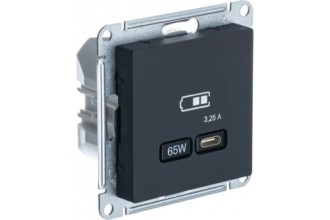 ATLASDESIGN USB РОЗЕТКА тип-С 65Вт высокоскор.заряд. QC, PD, механизм, КАРБОН