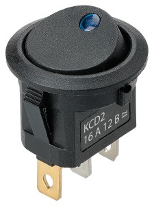 KCD2-101N-2 12В AC/DC, 1P, 16А, (3с), ON-OFF, черный с синей точечной LED подсветкой TDM