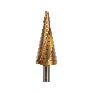 Сверло ступенчатое, 6-8-10-12-14-16-18-20-22-24-26-28-30мм, Р6М5, ТИТАН, трехгр.хвостовик KRANZ