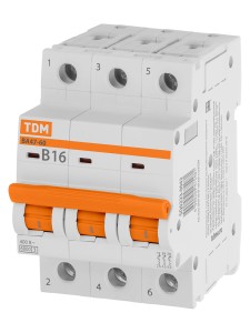 Автоматический выключатель ВА47-60 3Р 16А 6кА х-ка В TDM