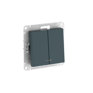 ATLASDESIGN 2-клавишный ВЫКЛЮЧАТЕЛЬ с подсветкой, сх.5а, 10АХ, мех., быстрозажим. клем., ИЗУМРУД
