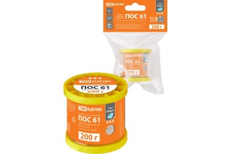 Припой ПОС 61, трубка с канифолью, ГОСТ 21931-76, Ø1 мм, 200 г, катушка, инд. упак., "Алмаз" TDM