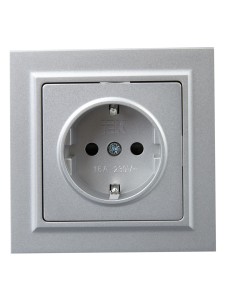 BRITE Розетка 1-местная с заземлением с защитными шторками 16А РС14-1-0-БрА алюминий IEK
